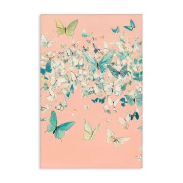 Imagem de Stupell Industries Aglomerado de borboletas sobre arte de parede em tela rosa, design por Petal Prints Design, 76 x 50 cm