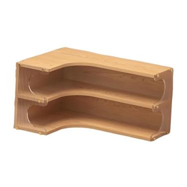 Imagem de KiBcsLic Organizador de mesa de canto, prateleira organizadora de, suporte moderno para canecas de café, suporte para copos de água de 2 níveis para, Cor de Madeira