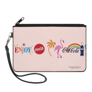 Imagem de Buckle-Down Carteira Coca-Cola, bolsa com zíper, Coca Cola Desfrute de ícones vibrantes, colagem, rosa, multicor, lona, Multicor, G
