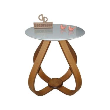 Imagem de Mesa Lateral Cebola Com Vidro 45cm 50cm Off White