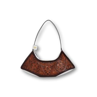 Imagem de HYNA Bolsa de ombro feminina Pearl Flame | Bolsa de couro de bezerro de flor integral feita à mão | Bolsa de ombro de designer de luxo com alça fixa e fecho de zíper