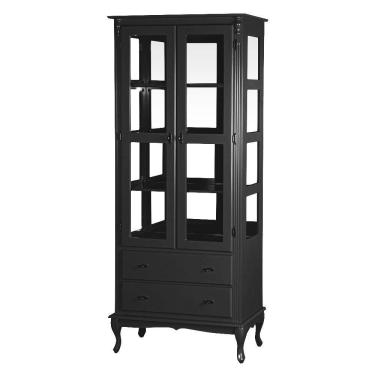 Imagem de Cristaleira Luiz Xv Com 2 Portas de Vidro e 2 Gavetas 1085e Preta