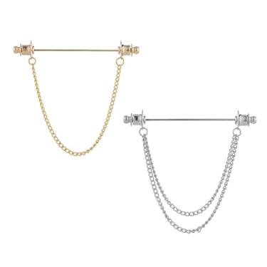 Imagem de 2 peças de alfinetes de colarinho broche de corrente para homens mulheres camisa terno lapela ouro prata metal camisa barra com clipes estilo ocidental broche para ternos gravata camisas acessórios