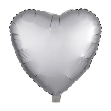 Imagem de BALAO CROMADO CORACAO C/CANUDO PRATEADO 18"