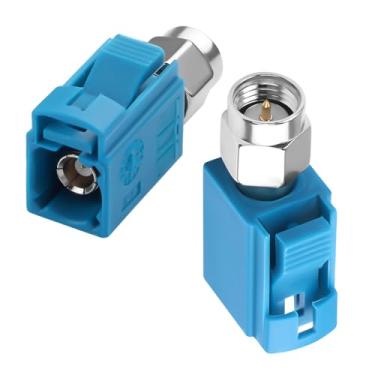 Imagem de QIANRENON FAKRA Z fêmea para SMA macho adaptador automotivo RF azul água FAKRA Z Jack para SMA Plug Conversor de conector de antena coaxial, 0-4GHz 50Ω, para veículo GPS SDARS modem 4G/5G
