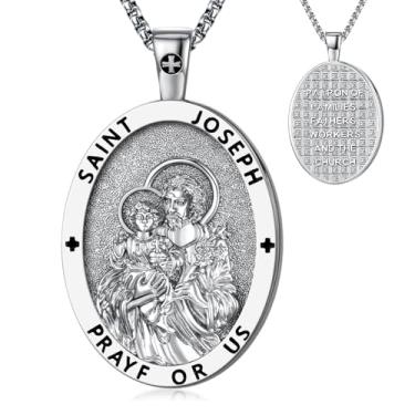 Imagem de OigvcoTe Pingente religioso de São Jude/São Cristóvão/São José/banhado a platina, colar de moedas grande, corrente de 19,69 + 5 cm, medalha de santo padroeiro católico, alto polimento., 19.69+2 Inches