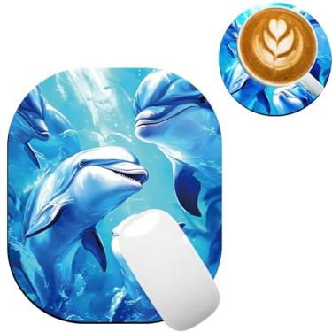 Imagem de TOEMZTFT Mouse pad pequeno, mini mouse pad 15,2 x 17,8 cm, para laptop, bandeja de teclado, mouse sem fio, casa, escritório, com base de borracha antiderrapante, tapete de mouse impermeável, golfinhos