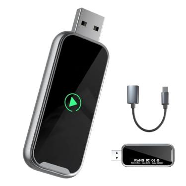 Imagem de Qidoubird Adaptador CarPlay sem fio, conversor automático 2 em 1 com fio para CarPlay/Android, Plug & Play, controle Siri, compatibilidade universal para mais de 1000 carros, iPhone e Android (cinza