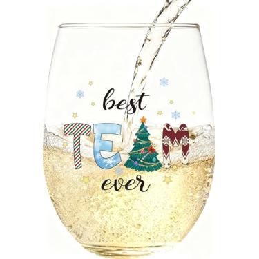 Imagem de Slugeren Presente de Natal para mulheres, colega de trabalho, chefe senhora, melhor time de todos os tempos, taça de vinho sem haste 500 ml, presente para mulheres, decoração de festa de Natal
