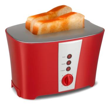 Imagem de Torradeira Elétrica Vermelha, 2 Fatias, 6 Níveis de Temperatura, Funções Cancelar, Reaquecer e Descongelar, 110V