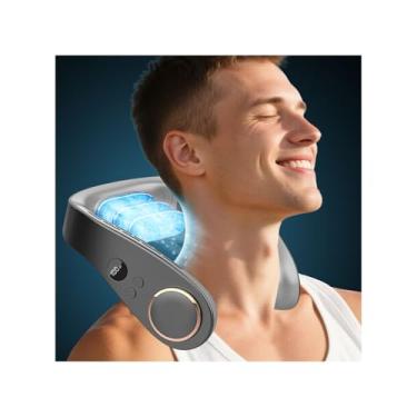 Imagem de QMKKX Ventilador de pescoço com placa de resfriamento, ventiladores de pescoço de 5500 mAh que sopram ar frio recarregável, operado por bateria, ar condicionado pessoal sem pás vestível, envoltórios