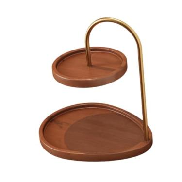Imagem de Bothyi Organizador de bandejas redondas para armazenamento, torre com 2 níveis, suporte para joias, estilo rústico, de madeira, para salão de beleza e