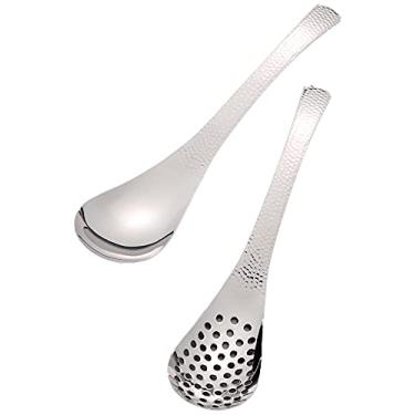 Imagem de Colher de servir Tsubamura 33190, conjunto com 2, sem furos, furo incluído, feita no Japão, pode ser lavada na lava-louças, comprimento total 22,6 cm, pratos de servir, padrão martelado, estilo