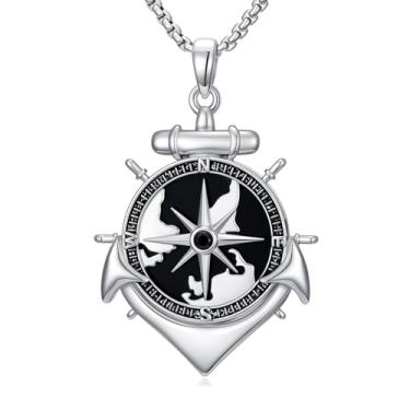 Imagem de IMZM Colar de bússola masculina com pingente de âncora náutica e bússola, presentes de aniversário para graduação, filho, irmão, pai, marido, namorado