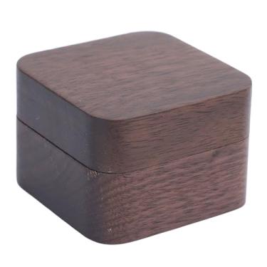 Imagem de Mini caixa de anel de madeira, elegante, retrô, armazenamento seguro para cerimônia de casamento, noivado, noz preta, vinho, almofada vermelha, 5,5x5,5x4cm (Anel Único)