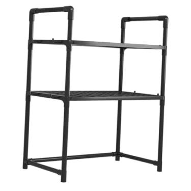 Imagem de Ｂｅｓｇａ Prateleira para Micro-ondas para Cozinha com Suporte de Armazenamento, Organizador de, Utensílios Espessos, Versátil, PP, Adequado para Casa, 2 Níveis Pretos