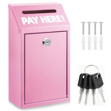 Imagem de Caixa de dinheiro SAFECash com ranhura – Caixa de doação de metal de 26 cm com trava para depósito em dinheiro, suporte de parede com trava e slot para casa/fazenda/escritório/ao ar livre (rosa)