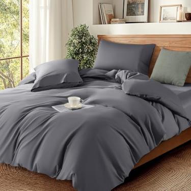 Imagem de DEITAS Capas de edredom 100% algodão - 1200 fios, capa de edredom de algodão egípcio de luxo, capas de edredom de cama de hotel 3 peças (Queen, cinza escuro)