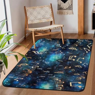 Imagem de Tapete de área para sala de estar, lavável à máquina, notas de galáxia, música, antiderrapante, tapete macio, para sala de estar, quarto, sala de jantar, berçário, cozinha, decoração de casa