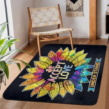 Imagem de Tapete de área para sala de estar, lavável à máquina, com estampa colorida, girassol, antiderrapante, tapete macio, para sala de estar, quarto, sala de jantar, berçário, cozinha, decoração de casa