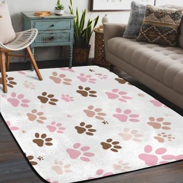 Imagem de Tapete de área para sala de estar, lavável à máquina, com estampa de pata, fofo, antiderrapante, tapete macio, para sala de estar, quarto, sala de jantar, berçário, cozinha, decoração de casa