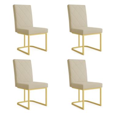 Imagem de Kit 04 Cadeiras De Jantar Estofada Siena Linho Dourado Base De Ferro Dourada - Pallazio