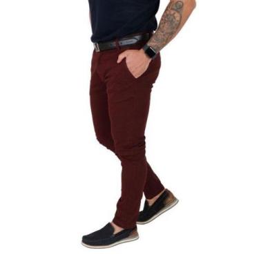 Imagem de Calça Social Sarja Masculina Esporte Fino - Volgue, Vinho, 48
