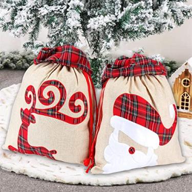 Imagem de Bolsa de Natal, 2 peças, sacos de Papai Noel, personalizado, rena, Papai Noel, sacolas grandes para presente de Natal, sacolas grandes com cordão para lembrancinhas de festa de Natal
