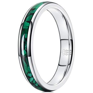 Imagem de Anel de carboneto de tungstênio feminino de 4 mm com forro de malaquita da THREE KEYS size_10.5