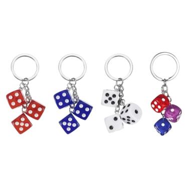 Imagem de PATIKIL 4 peças Lucky Dice chaveiro berloque, resina cubo 3D quadrado mini chaveiros com 3 pingentes para bolsa, carteira, bolsa, carro, acessórios para celular, vermelho, roxo, azul/vermelho/azul