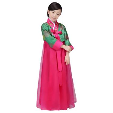 Imagem de CBTRFASHION Korean Girls Kids Children Hanbok Costume Dress Outfit Set (Green, 16-18Years(170cm))