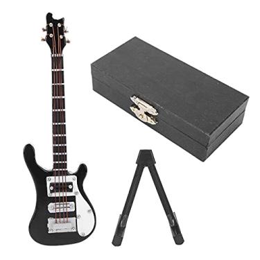 Imagem de Modelo de guitarra elétrica de simulação de madeira em miniatura Ornamento de instrumento musical realista altamente detalhado perfeito para decoração de mesa Colecionadores de (Preta)