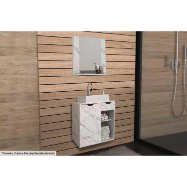 Imagem de Armário C- Balcão Banheiro Suspenso Bn3605 S- Cuba 60cm E Espelho Bn3610 Mármore Branco - Tecno Mobili