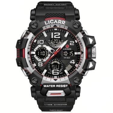 Imagem de Relógio Digital Masculino à Prova De água 5atm Duplo Display Esportivo Quartzo Prateado Preto