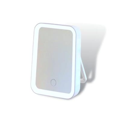 Imagem de Espelho de maquiagem Atlas leve e portátil de LED - Espelho de mesa compacto iluminado com controle de toque e 3 configurações reguláveis - Espelho USB recarregável para viagem com luz (branco)