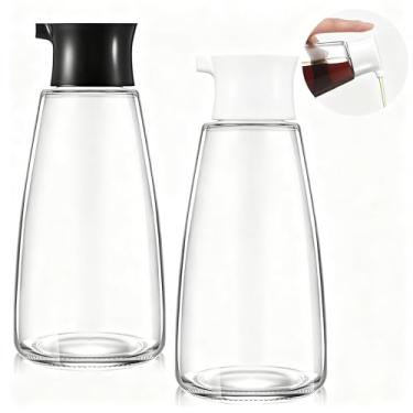 Imagem de LOYIM Dispensador de galheteiro de 272 g para vinagre de azeite de oliva, dispensador de molho de soja, recipiente de vidro para molho de soja, garrafa de óleo para cozinha e churrasco (preto, branco