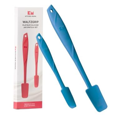 Imagem de Kitchen Mama Conjunto de pote e espátula de lata de silicone WaltzGrip Platinum: resistente ao calor, lavável na lava-louças, aderência ergonômica, perfeito para misturar e raspar, panelas