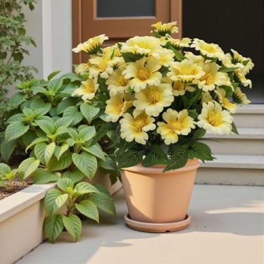 Imagem de HONGRUICRAFT Buquê de margaridas artificiais, flores de cores mistas ao ar livre com flores vermelhas, rosa e brancas, arranjo floral realista para jardim, pátio, decoração de casa (8, amarelo claro)