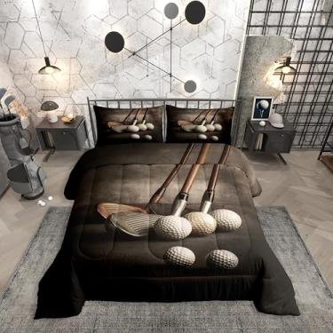 Imagem de Manfei Jogo de cama king size para golfe, jogos esportivos de bola, moderno, edredom com 2 fronhas, colcha de cama estilo retrô simples, conjunto de colcha marrom, decoração de casa, presente de