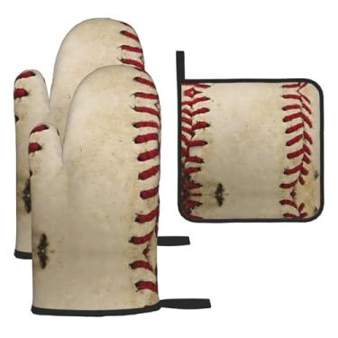 Imagem de Bolas de beisebol – Conjunto de cozinha essencial de 3 peças, luvas seguras para calor e aderência de tampa, proteção para churrasco no forno, design de armazenamento suspenso.