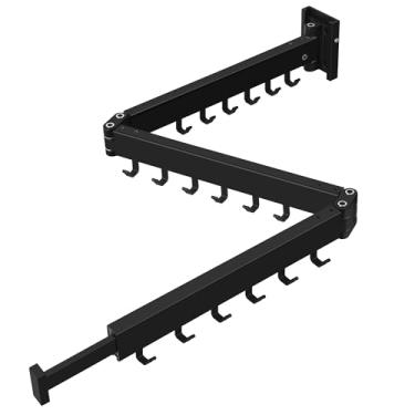 Imagem de UoeRing Estante de secagem de roupas montado na parede, retrátil dobrável (dobrado) economizador de espaço, branco com 18 ganchos para organização de lavanderia, apartamento, varanda, banheiro