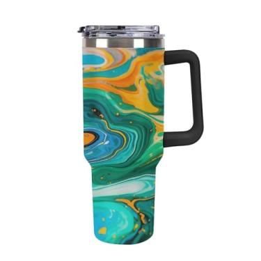 Imagem de Copo Stanley de grande capacidade de 1,134 g Copo de café de aço inoxidável isolado a vácuo com tinta de arte fluida selado para suporte de copo de carro e ao ar livre à prova de vazamento e poeira