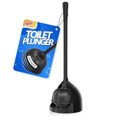 Imagem de uptronic Desentupidor de vaso sanitário com suporte, desentupidor exclusivo com design em todos os ângulos, êmbolos para banheiro com suporte, desentupidor de vaso sanitário resistente - preto