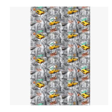 Imagem de Cortina de Box Estampada NY, PVC, 138x198cm, Antimofo, com 6 Ganchos, Cinza, Moderna