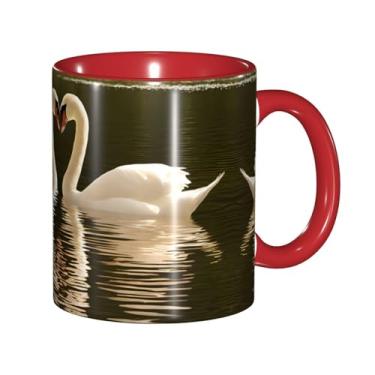 Imagem de Zeraoke Canecas de café criativas com estampa de folhas verdes de cisne, personalizadas, presente para família, tamanho de 325 ml, unissex
