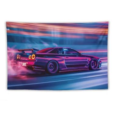 Imagem de HouLaiZhe Tapeçaria de carro trilho leve R34 Jdm esportes pendurar na parede quarto decoração de casa tapeçarias estética piquenique decoração de parede arte de parede para dormitório sala de estar