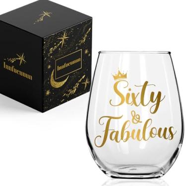 Imagem de Innfueunun Sixty & Fabulous, Taça de vinho de feliz aniversário de 60 anos, ideias engraçadas para mulheres, esposa, mãe, irmã, tia, amigas, colega de trabalho, presente de decorações de aniversário