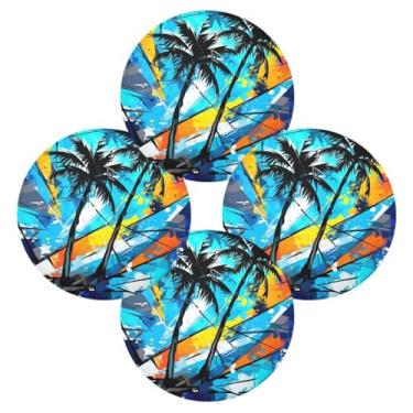 Imagem de Wassud Jogo americano conjunto de 4 palmeiras pretas tapetes de mesa redondos para cozinha e jantar tapetes laváveis resistentes ao calor decoração de mesa 39 cm
