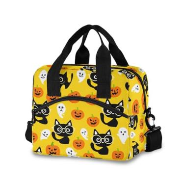Imagem de Burbuja Lancheira térmica para gatos Halloween Pumpkins para mulheres e homens, lancheira portátil com alça de ombro removível, lancheira para viagem, piquenique, escritório, trabalho