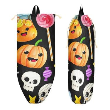 Imagem de xigua Suporte de parede para saco plástico de caveira de Halloween com cordão, 1 pacote, reutilizável para decoração de bolsas, meias, roupas íntimas e gravatas